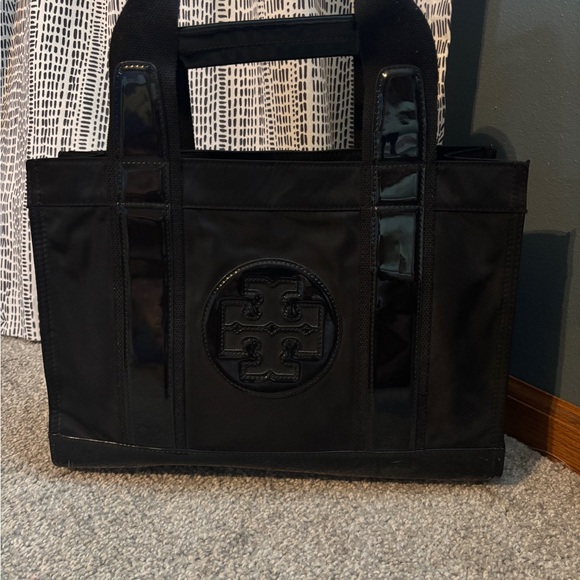 Tory Burch Handbags - Tory Burch Black Canvas and Patent Leather Tote